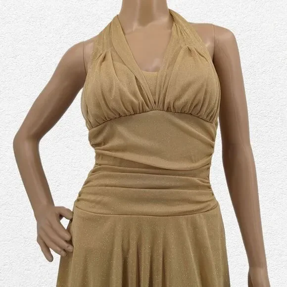 Vintage y2k Speechless Gold Midi Dress Fairycore Glitter Halter Siren Size S - Picture 6 of 12